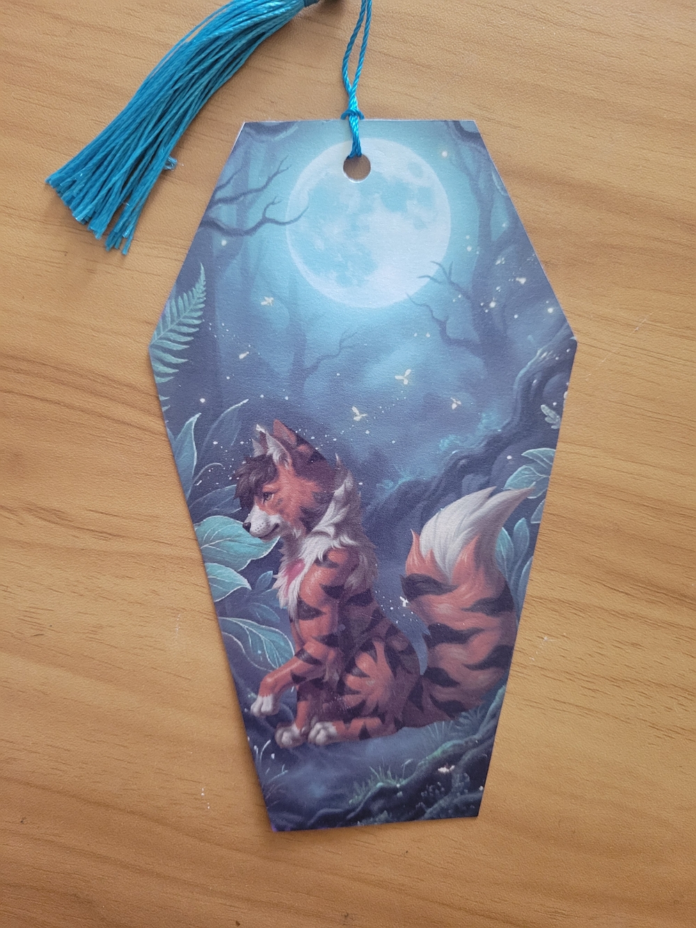 🖤NEW🖤 Hand Crafted Teal and Blue Tiger  Moon Bookmark Tag with Tassel